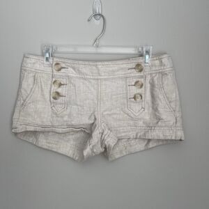 Express Size 6 Low Rise Micro Shorts Y2K Beige Button Linen Blend